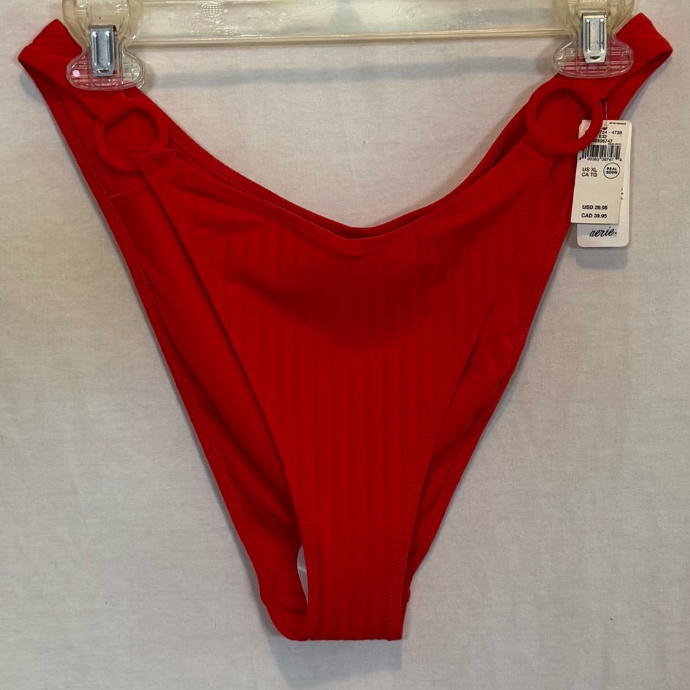 AA-66 Aerie NWT Red Ribbed Cheeky‎ Summer Swim Bikini Bottoms Size XL